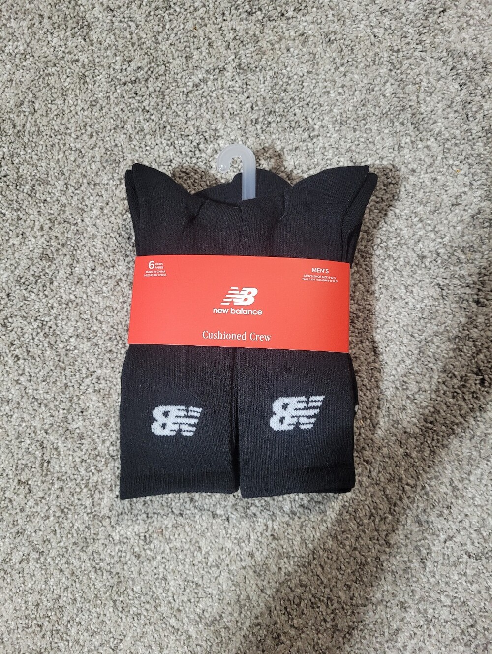 New Balance 6 Pack Mens Shoe Size 8-12.5 Cushioned Crew Black Socks Logo
